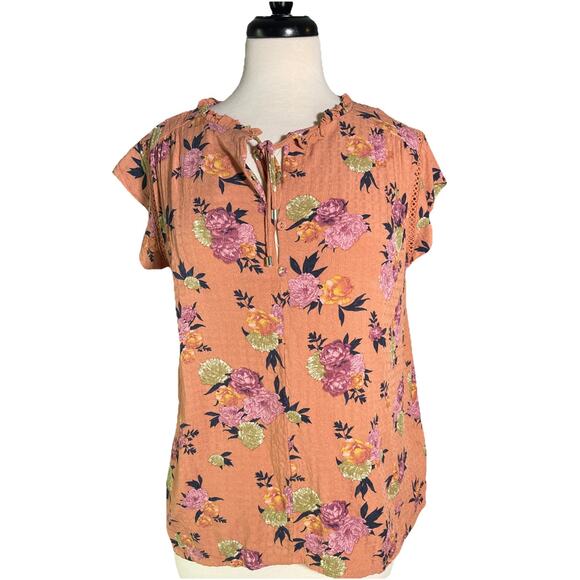 Buffalo David Bitton Women's Flutter Sleeve Top Size SM Floral - Picture 1 of 5